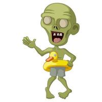 Cute zombie cartoon with inflatable duck vector