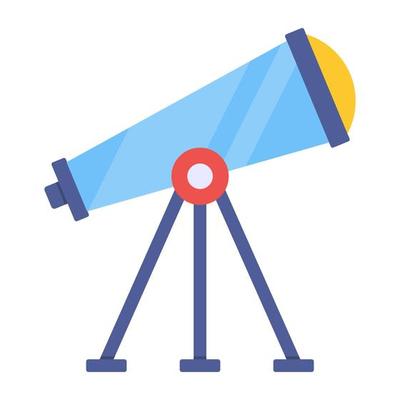 A space research tool icon, flat design of telescope