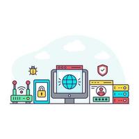 Conceptual flat design illustration of network security vector