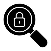 Padlock inside magnifying glass, icon of search security vector