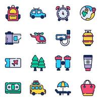 Travel and tour outline colored icons set. Light version for Web and Mobile. vector