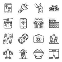 conjunto de iconos de línea de viajes y recorridos. versión ligera para web y móvil. vector