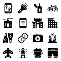 Travel and tour glyph Icons set. Light version for Web and Mobile. vector