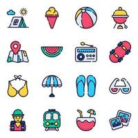 Travel and tour outline colored icons set. Light version for Web and Mobile. vector