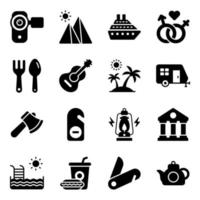 Travel and tour glyph Icons set. Light version for Web and Mobile. vector