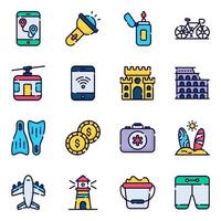 Travel and tour outline colored icons set. Light version for Web and Mobile. vector