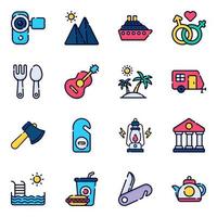 Travel and tour outline colored icons set. Light version for Web and Mobile. vector