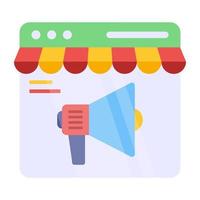Megaphone on web page, icon of web promotion vector