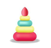 Baby toy pyramid 3D pearl render isolated on white. Vector illustration