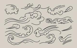tsunami olas fondo doodle boceto dibujado a mano vector