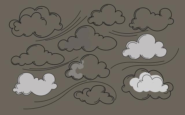Hand drawn doodle sketch style cloud set.Vector elements