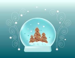 Realistic 3d render snowglobe with  Christmas trees. Vector modern background