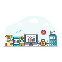 A flat design illustration of online data analytics vector