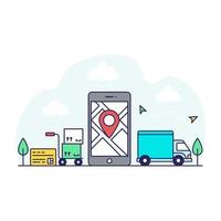 Unique design illustration of mobile parcel tracking vector