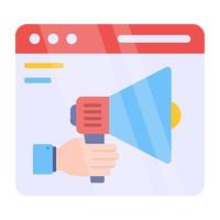 Megaphone on web page, icon of web marketing vector