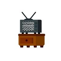 Old TV. Furniture bedside table. An element of the room interior. Retro appliances with antenna on a small table vector