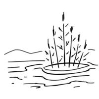 Doodle swamp. Sketch of natural pond vector