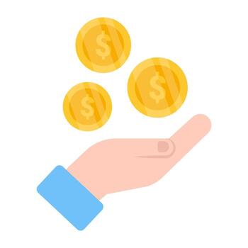 Coins on hand, concept of funding icon vector