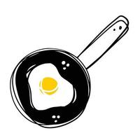 Fried eggs in a frying pan. Doodle breakfast. vector