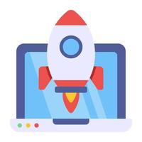 Laptop with rocket showcasing system launch icon vector