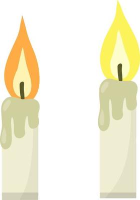 Candle with fire. flame with wick. Wax object for lighting.