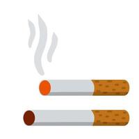 cigarrillo. fumar y una colilla de cigarrillo con humo. mal hábito. conjunto de objetos horizontales. daño y salud. ilustración de dibujos animados plana aislada en blanco