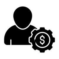 Avatar with gear inside dollar, solid design icon of financial manager vector