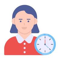 avatar con reloj, ícono de empleado puntual vector
