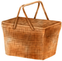 ilustración de acuarela de cesta de picnic de ratán vintage para elemento decorativo de verano png