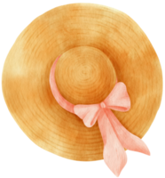 lindo sombrero de paja con ilustración de acuarela de cinta para elemento decorativo de verano png