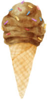 illustration aquarelle de cône de glace au chocolat pour élément décoratif d'été png