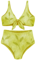 Green two piece bikini swimsuits in watercolor beach item png