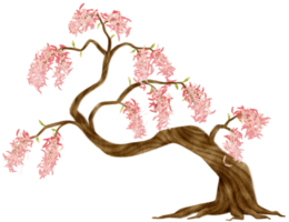 Autumn Tree with pink flowers watercolor illustration for Decorative Element png