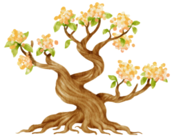 herbstbaum mit gelber blumenaquarellillustration für dekoratives element png