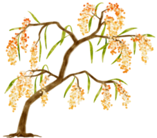 albero di autunno con l'illustrazione dell'acquerello dei fiori gialli per l'elemento decorativo png