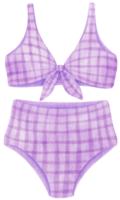 purple checkered pattern two piece bikini swimsuits watercolor style for Decorative Element png