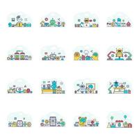 Pack of Robot Flat Illustrations vector