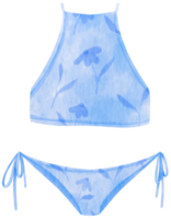 Blue two piece bikini swimsuits watercolor style for summer decorative element png