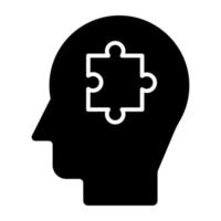 Puzzle piece inside mind, icon of problem solving vector