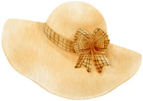 lindo sombrero de paja con ilustración de acuarela de cinta para elemento decorativo de verano png