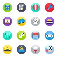 paquete de iconos planos de deportes y juegos vector