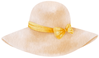 joli chapeau de paille blanc avec illustration aquarelle de ruban pour élément décoratif d'été