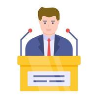 Avatar in front of speaker, flat design of orator vector