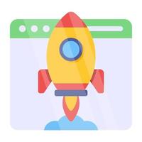 Rocket on web page showing concept of launch website vector