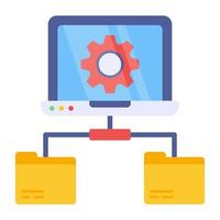 A flat design icon of laptop network management vector