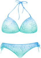 Blue two piece bikini swimsuits watercolor style for summer decorative element png