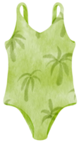 Trajes de baño de bikini de una pieza verde en artículo de playa de acuarela png