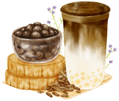 aquarelle de composition de boissons au thé à bulles de chocolat png