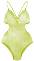 Green one piece bikini swimsuits in watercolor beach item png