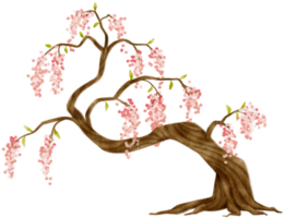 árvore de outono com ilustração em aquarela de flores cor de rosa para elemento decorativo png